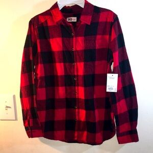 Girl’s Red and Black Flannel Button Down. Sz L 10/12. NWT.